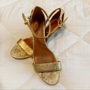 Tory Burch gold wedge sandals